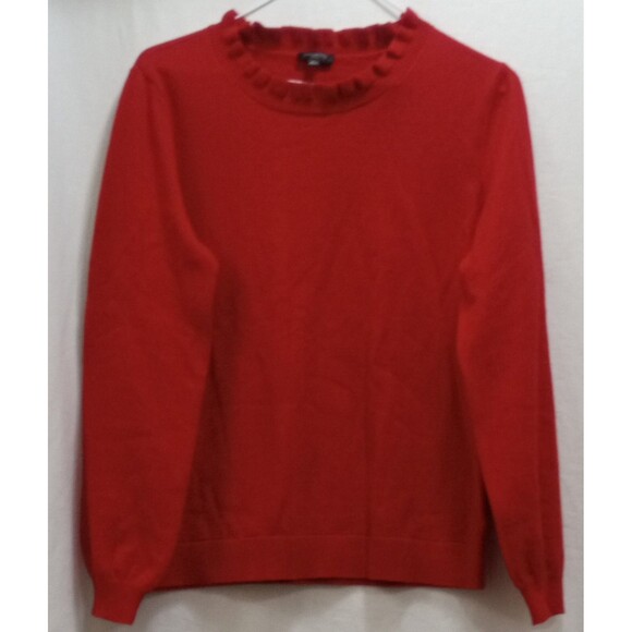 Talbots Womens Petite Small Ruby Red Wool Blend Ruffle Neck Sweater Holiday Work - Picture 1 of 4